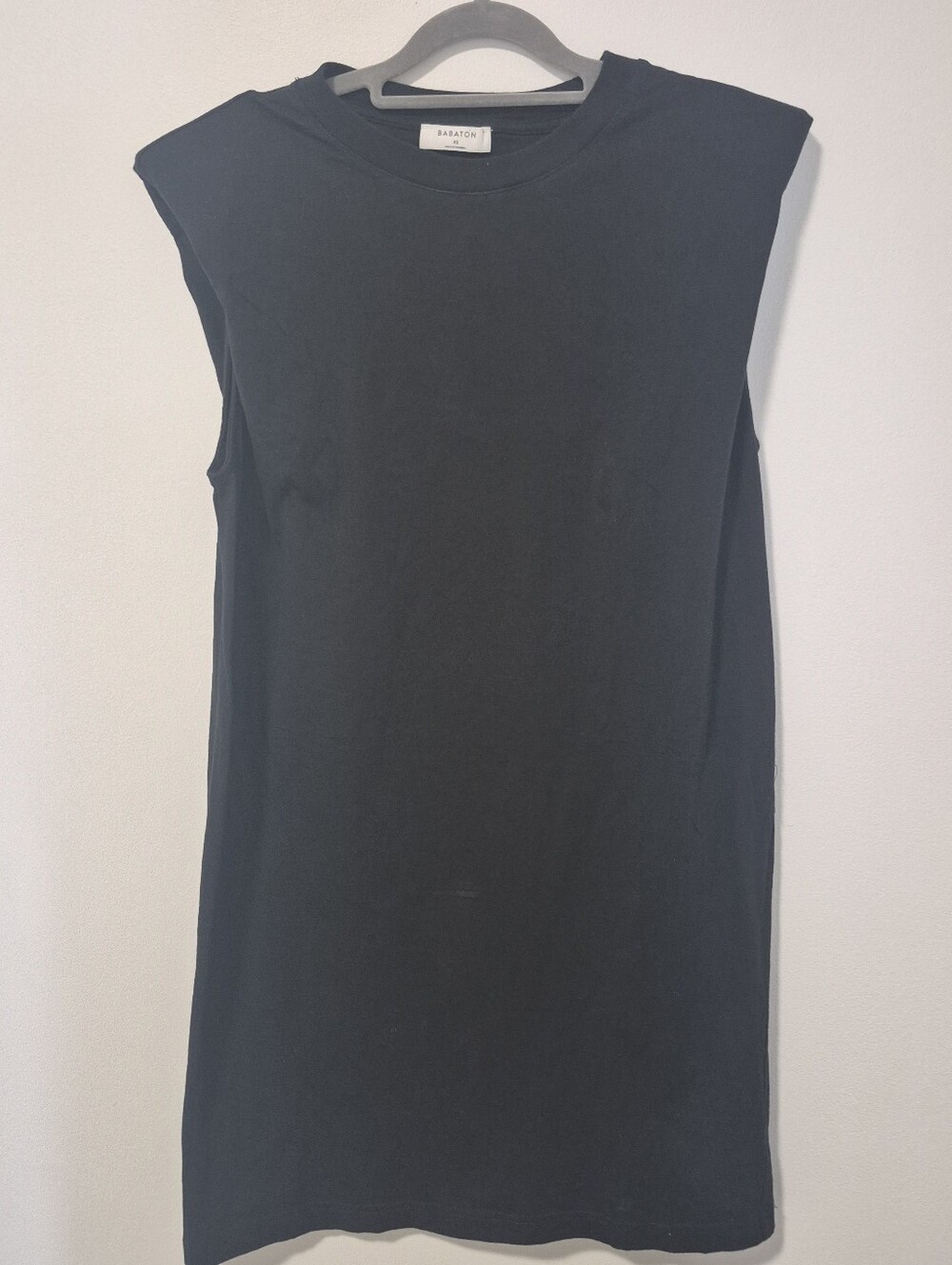 Aritzia Babaton Shoulder Pad Tee Dress Black Mini Combed Cotton Jersey XS